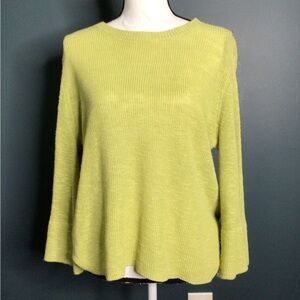 Eileen Fisher Verbena Crew Neck Organic Linen/Cotton Sz M Top 3/4 Flared Cuffs